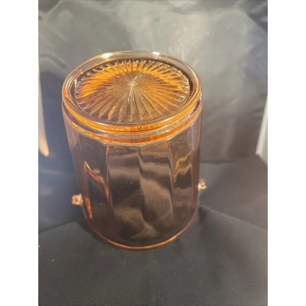 Vintage Pink Depression Glass Ice Bucket Barware With Attached Metal Handle